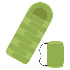 Green Sleeping Bag and Rolled Mat For Camping and Outdoor Adventures On Transparent Background