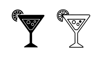 Martini glasses with lemon slice with transparent background