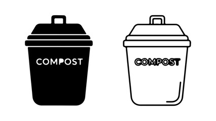 Compost bins outline and solid with transparent background
