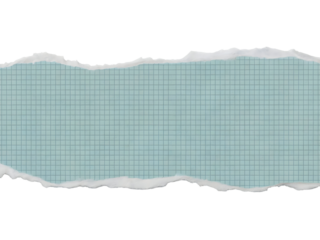 Horizontal strip of light blue grid paper with rough, uneven edges creating a border, isolated on transparent background