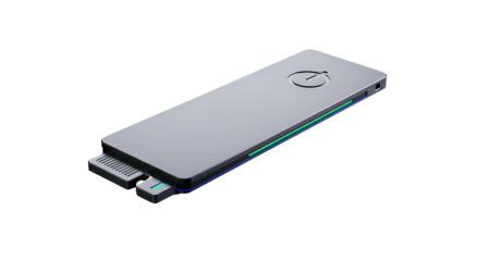 3d icon of sleek gray external hard drive isolated on transparent background, showcasing its modern design and portability