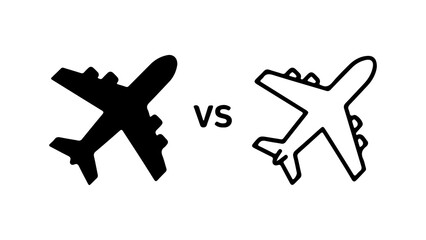 Obraz premium Airplane comparison with outline and solid fill with transparent background