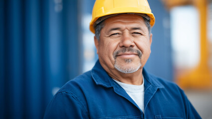 mexican man as blue collar worker wearing hard hat