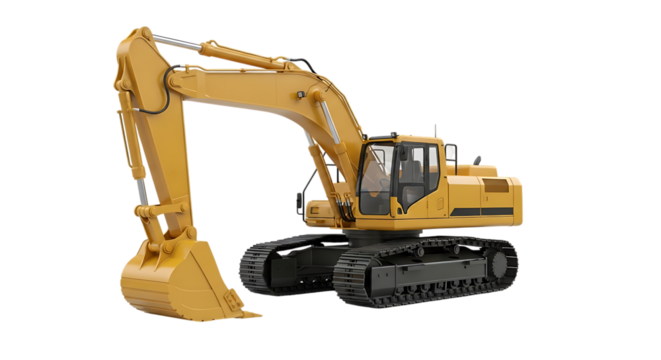 Illustration of yellow excavator isolated on transparent background on transparent background