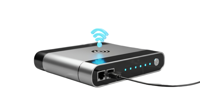 3d icon of wireless router isolated on transparent background, a device for internet connectivity and network communication