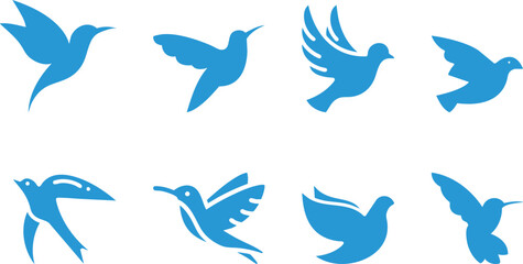 A collection of elegantly rendered bird silhouettes, ideal for conveying a sense of freedom, peace, and natural beauty. Suitable for various design projects.