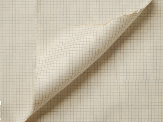 Old, yellowed quadrille paper texture featuring a diagonally curled sheet and frayed edges isolated on transparent background