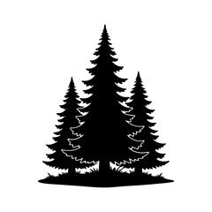 Evergreen trees silhouette with transparent background