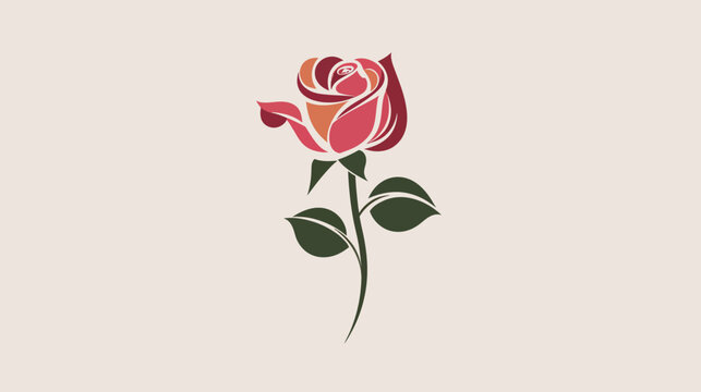 Stylized rose in shades of pink, red, and orange against a pale background