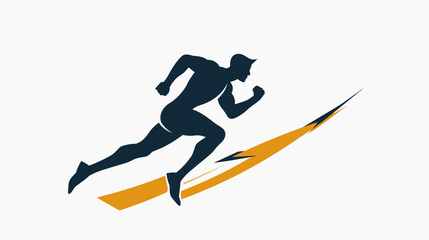 Silhouette runner streaks forward on stylized yellow and blue motion lines