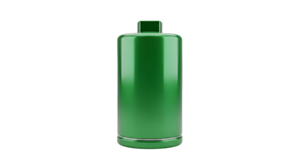 3d icon of green glossy battery with full charge isolated on transparent background, symbolizing energy and power
