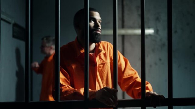 Nervous prisoners pacing cell and struggling with mental pressure in confinement