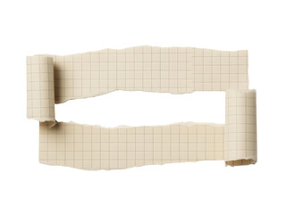 Two pieces of beige graph paper torn horizontally with curled edges creating a frame or banner isolated on transparent background