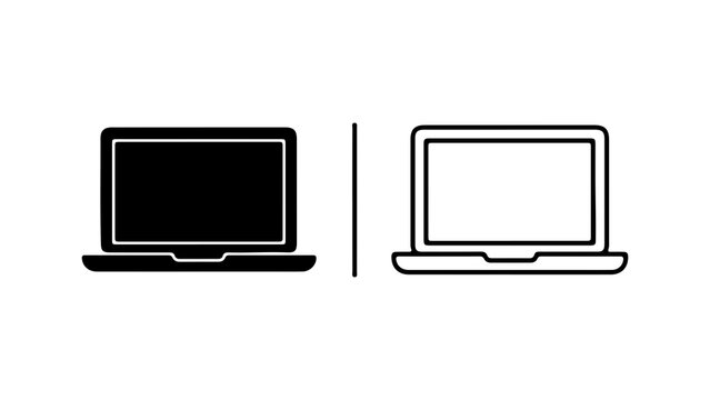 Laptop icons with outline and solid fill with transparent background