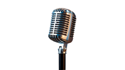 Vintage silver microphone on stand isolated on white background
