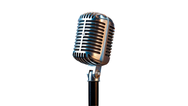 Vintage silver microphone on stand isolated on white background
