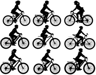 Naklejka premium Silhouetted Cyclists - A Collection of Riders on Bicycles.