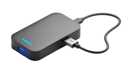 3d icon of external hard drive with usb cable isolated on transparent background, providing portable data storage solution