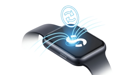3d icon of smartwatch displaying a dollar sign with a circular arrow isolated on transparent background, symbolizing financial transactions