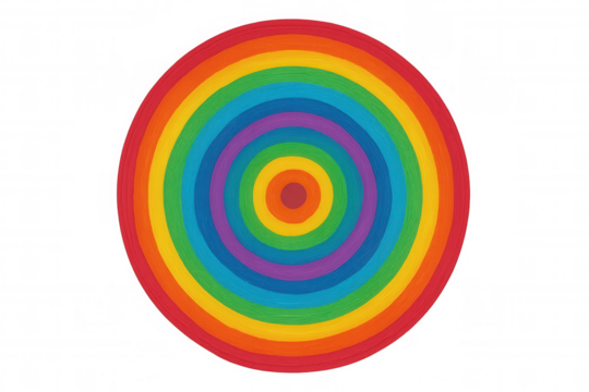 Rainbow concentric circles creating a vibrant target or spiral, representing lgbtq+ pride, diversity, creativity, and unity on a transparent background