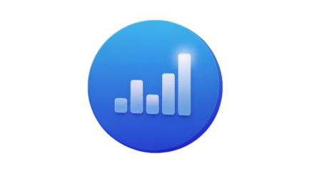 3d icon of blue circle with white bar graph isolated on transparent background representing statistical data analysis