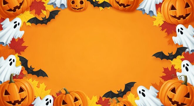 Design your spooky Halloween party invitation with pumpkins and ghosts - Powered by Adobe