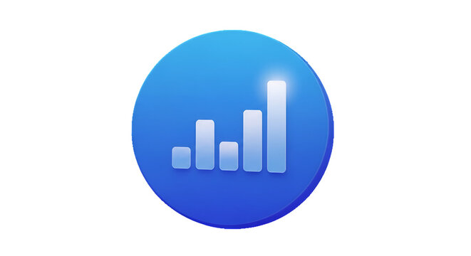 3d icon of blue circle with white bar graph isolated on transparent background representing statistical data analysis - Powered by Adobe