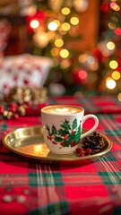 Fototapeta premium Christmas Coffee Set on Plaid