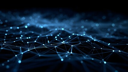 Obraz premium Abstract glowing digital network of interconnected nodes and lines representing data flow and connectivity in a futuristic technological concept isolated on transparent background