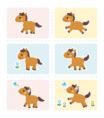 Fototapeta premium パステルカラーの背景の遊ぶ馬のイラスト