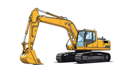 yellow excavator isolated on white