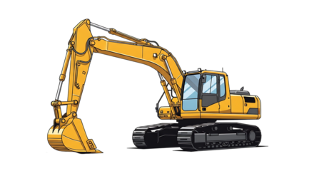 yellow excavator isolated on white