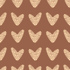 Repeating Heart Pattern Vector Illustration in Brown. Ideal for textiles, wallpapers, and digital design projects.
