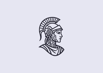 Fototapeta premium A futuristic Athena cyborg logo combining the wisdom of the goddess with advanced robotic aesthetics, symbolizing intelligence and modern strength