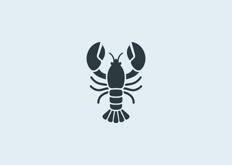 A modern lobster logo combining aquatic elegance and symmetry, rendered in minimalist geometric design