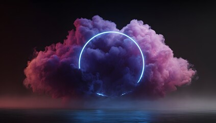 Vibrant swirling ethereal smoke cloud formation with a glowing electric blue oval ring portal effect isolated on transparent background