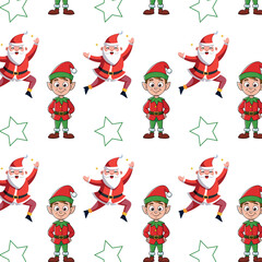Santa and elf, festive pattern for printing on paper, fabric