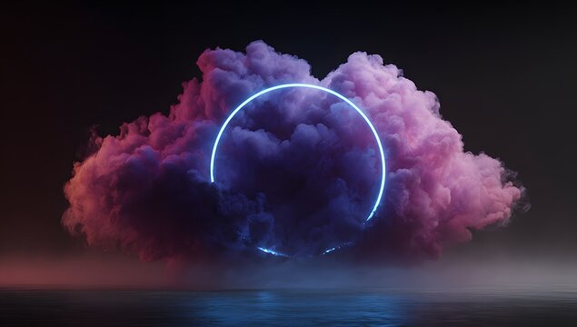 Vibrant swirling ethereal smoke cloud formation with a glowing electric blue oval ring portal effect isolated on transparent background - Powered by Adobe