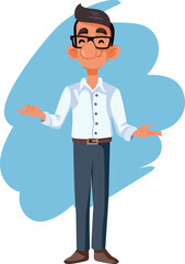 Happy Male Character Full Body Vector Illustration Design. Nice and charismatic guy explaining and welcoming 

