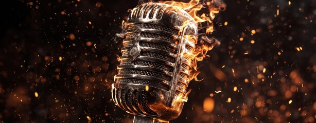 The Microphone Engulfed in Flames Surrounded by Glowing Sparks and Heat