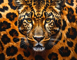 Obraz premium Close-up portrait of a jaguar with golden eyes and spotted coat
