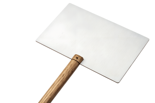 Empty rectangular protest sign or rally placard mounted on a wooden stick, isolated on a transparent PNG background. Ideal for activism graphics, political campaign designs, social awareness posters, 