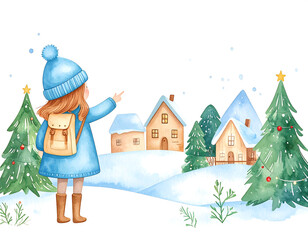 Searching for Santa in a wintry Christmas Village in winter