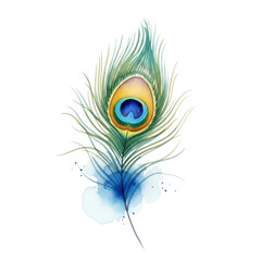 Elegant peacock feather with delicate blue flower, perfect for adding a touch of vibrant beauty and artistic flair to your designs and projects