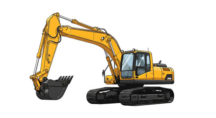yellow excavator isolated on white
