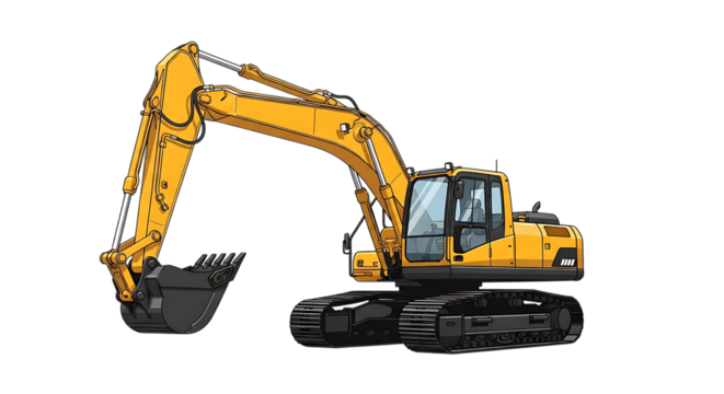 yellow excavator isolated on white