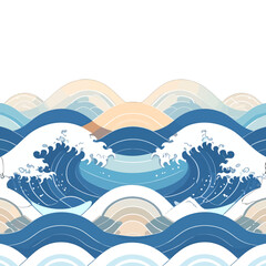 Obraz premium Stylized Blue and Beige Ocean Waves Illustration on White Background