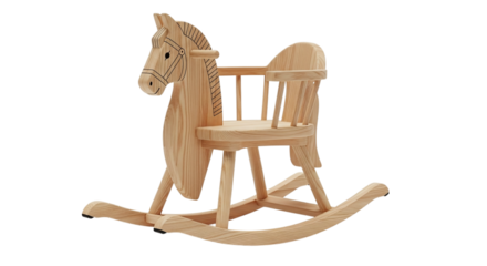 Wooden rocking horse chair isolated on transparent background, a charming and nostalgic piece of furniture for childrens playrooms and nurseries