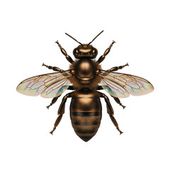 Stunning bronze honeybee artwork with iridescent wings, a captivating insect detail for nature lovers and artistic projects, showing elegance and beauty