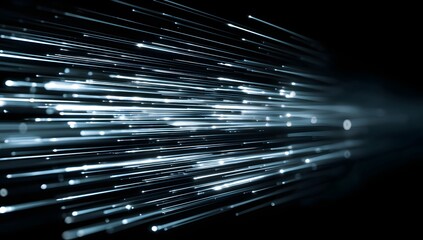 Abstract visualization of fast moving light streaks and digital data streams in a futuristic technological concept isolated on transparent background